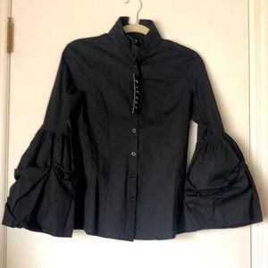 TOV black stretch bishop lantern sleeve romantic gothic steampunk blouse